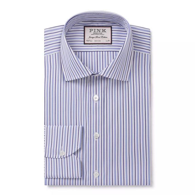 White & Blue Slim Fit Regent Track Stripe Formal Shirt