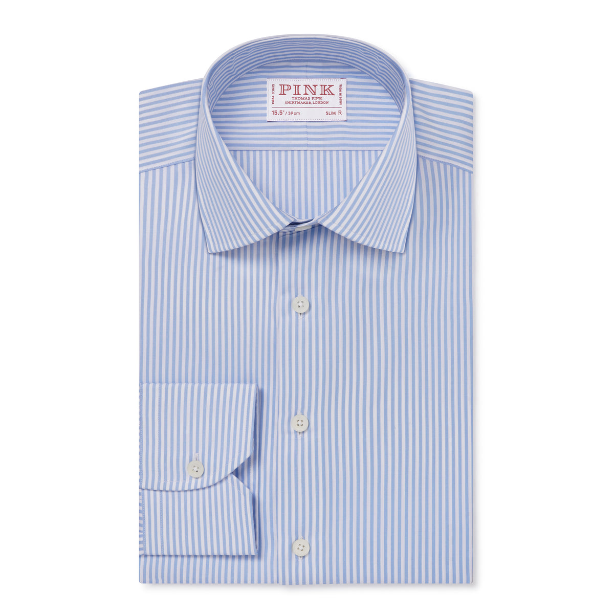 Pale Blue & White Slim Fit Essential Bengal Stripe Formal Shirt
