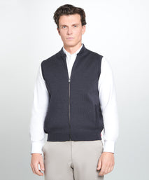 Grey Knitted Merino Wool Zipper Gilet