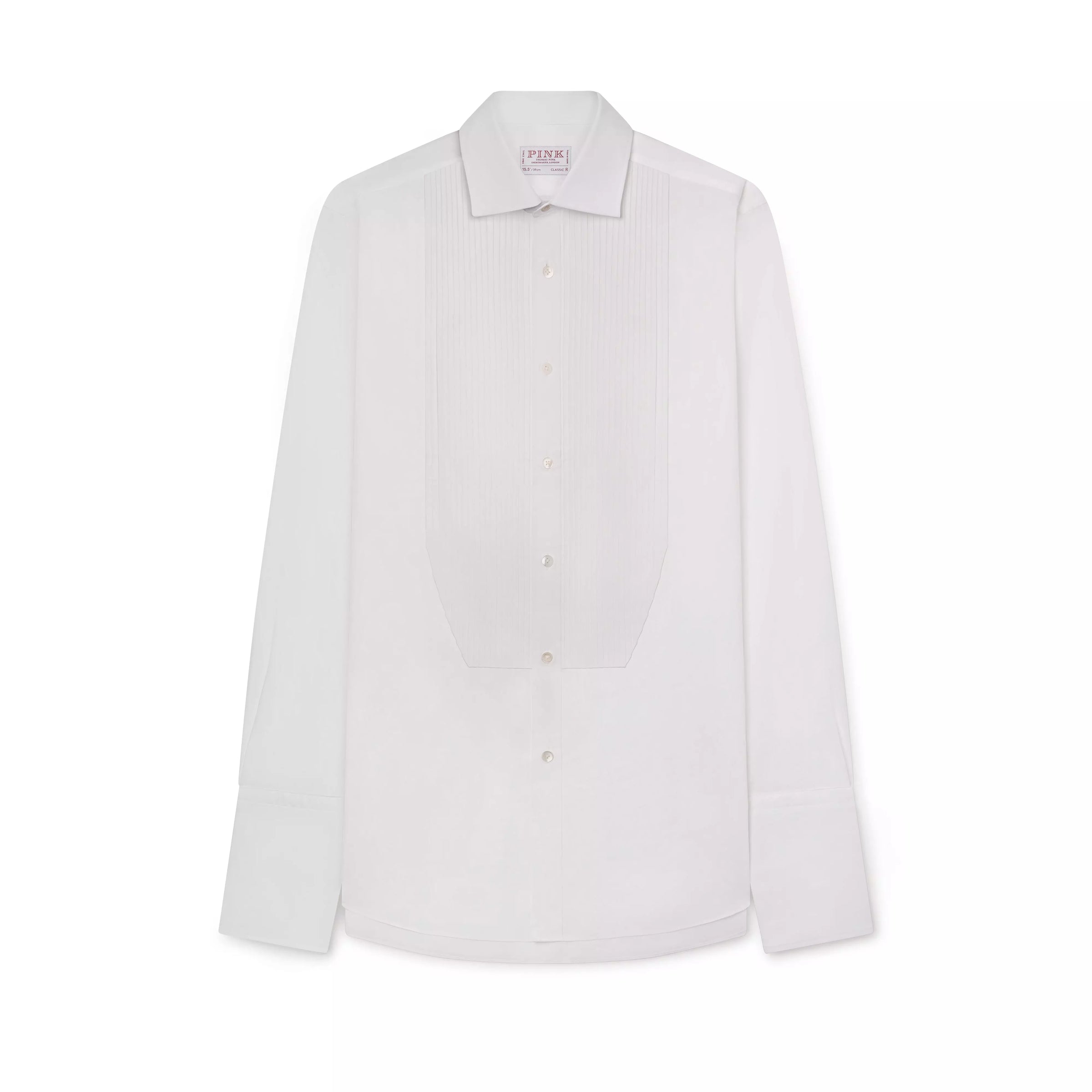 White Classic Fit Evening Double Cuff Pleat Front Poplin Shirt